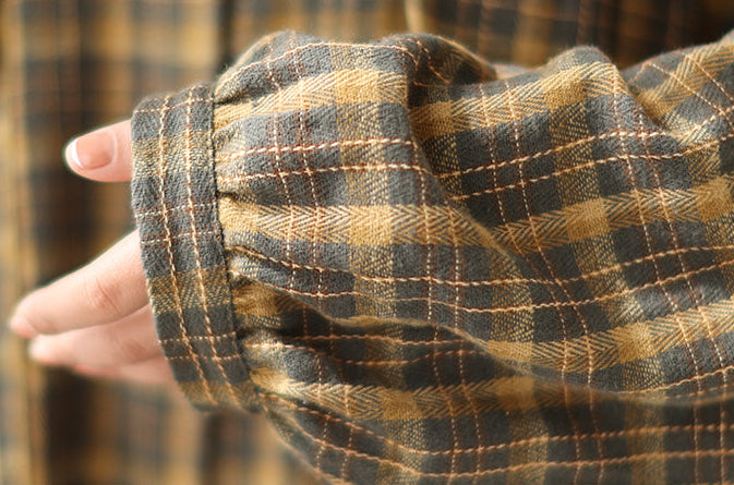 Plus Size Women Trendy Retro Spring Plaid Loose Cotton Shirt