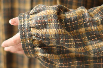 Plus Size Women Trendy Retro Spring Plaid Loose Cotton Shirt