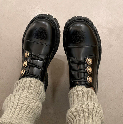 Women Elegant Button Accents Floral Embroidery Oxfords