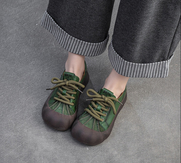 Women Retro Lightweight Lace-Up Suede Patchwork Casual Shoes