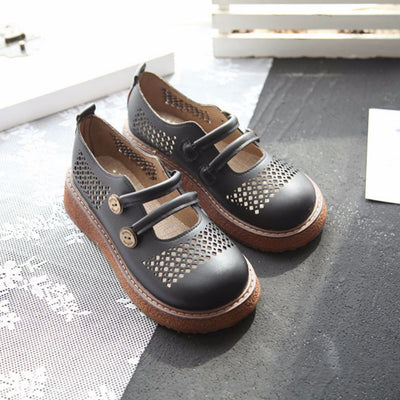 Ladies Retro Round Toe Hollow Wedge Heels Casual Sandals