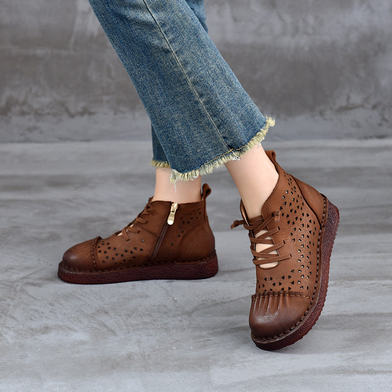 Babakud Women Spring Retro Handmade Hollow Leather Boots