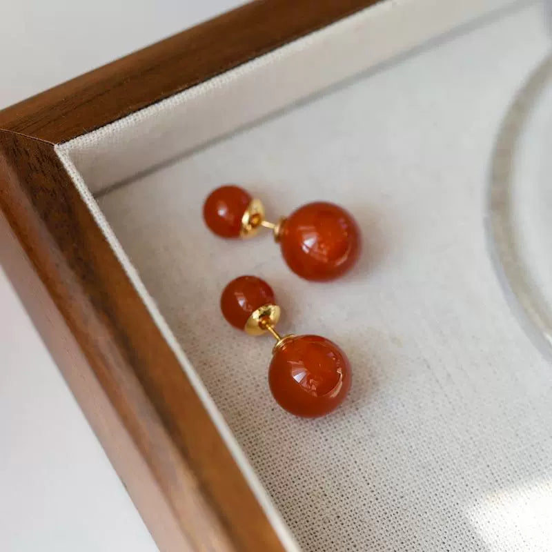Women Vintage Natural Stone Agate 18K Gold Earrings