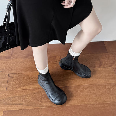 Versatile Leather Round Toe Casual Soft Sole Sports Boots