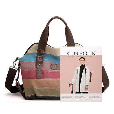 Fashion Striped Large Capacity Canvas Crossbody Shoulder Bag