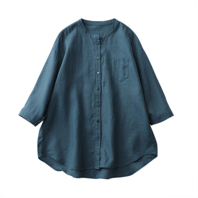 Babakud Summer Cotton Linen Stand Collar 3/4 Sleeves Shirt