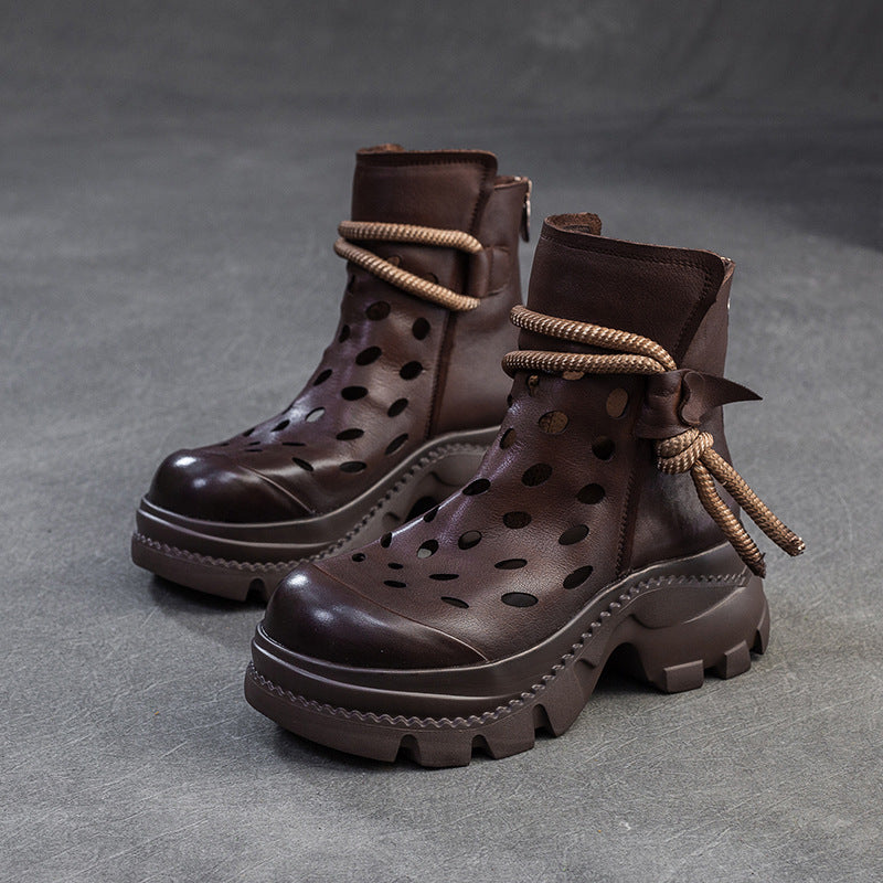 Women Retro Stylish Hollow Chunky Heels Comfy Short Boots
