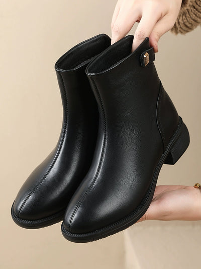 Women Autumn Retro Leather Soft Sole Chunky Boots