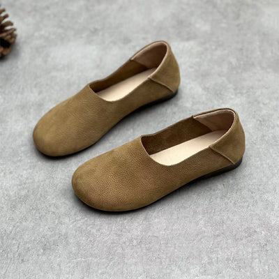 Ladies Classic Retro Comfy Flat Handmade Leather Slip-Ons Shoes