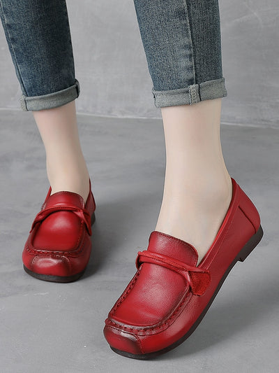 Women Spring Vintage Leather Soft Sole Loafers Slip-Ons Shoes