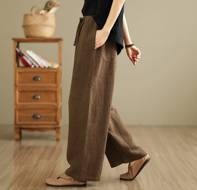 Retro Solid Color High Waist Comfy Linen Pants for Women