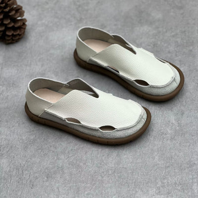 Spring Summer Perforated Minimalist Leather Flat Sandals