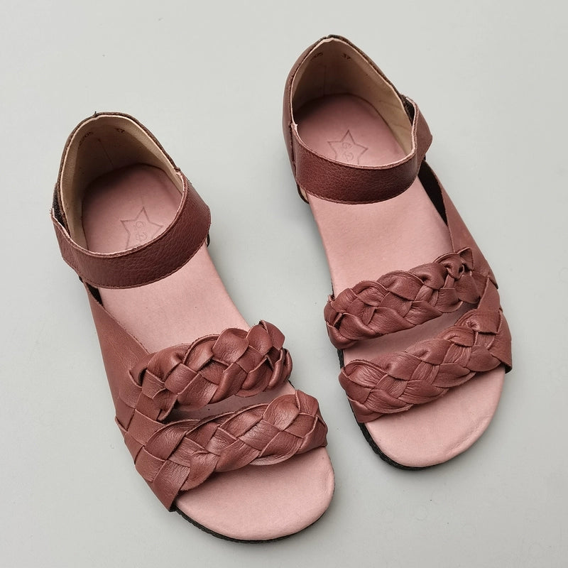 Women Summer Vintage Genuine Cowhide Soft Sole Woven Sandals