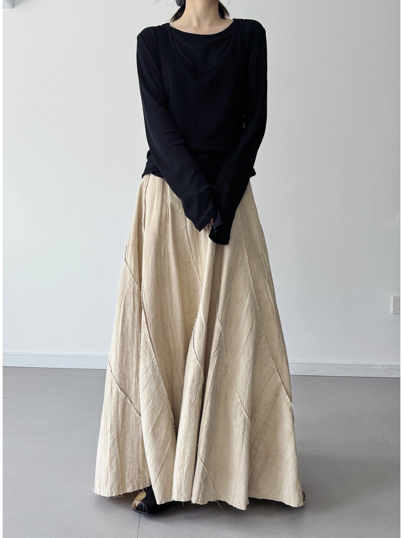 Summer Casual Ramie Washed Loose Elastic Waist Skirt