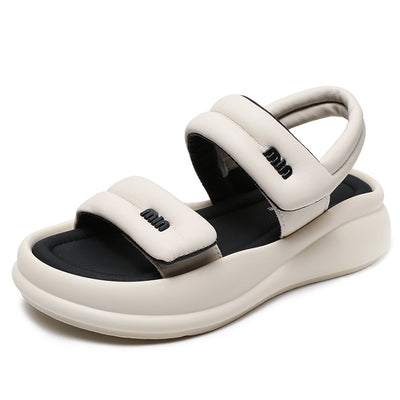 Women Suede Bread Sole Open Toe Chunky Velcro straps Platform Sandals