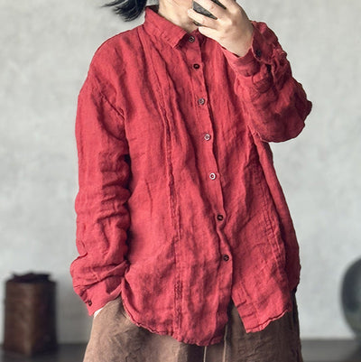 Women Solid Color Soft Comfy Loose Linen Shirt