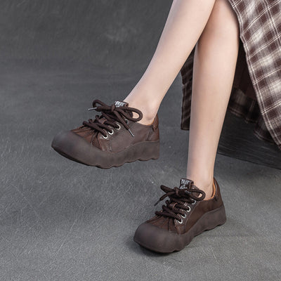 Women Retro Lightweight Lace-Up Suede Patchwork Casual Shoes