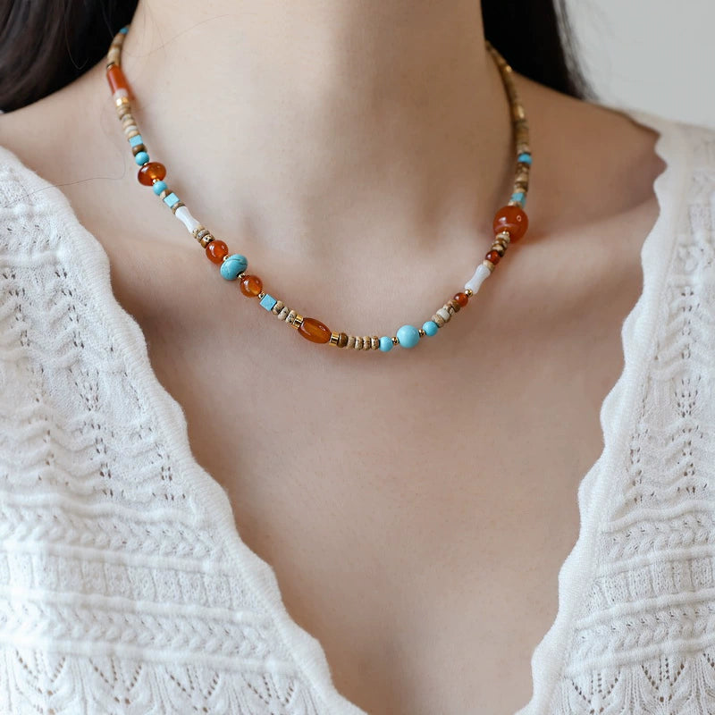 Babakud Women Retro Natural Stone Agate Necklace