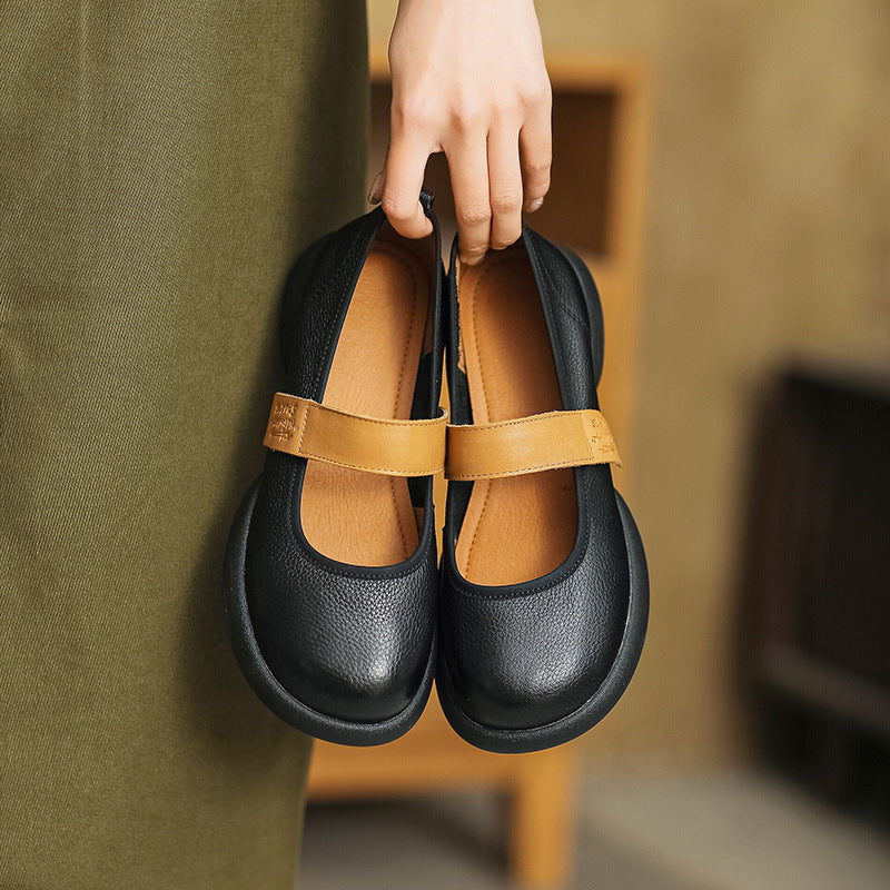 Vintage Leather Shallow One Straped Versatile Slip-On Shoes