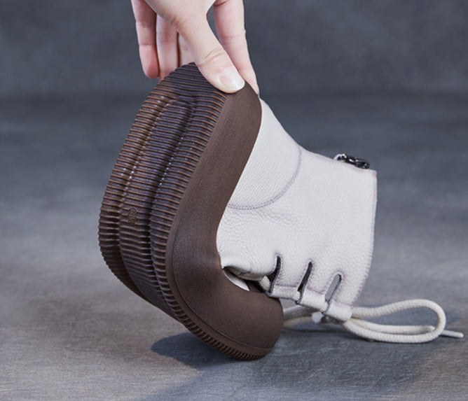 Women Retro Breathable Hollow Leather Lace-Up Short Boots