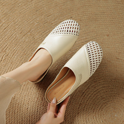 Women Casual Leather Woven Closed Toe Slip On Shoes