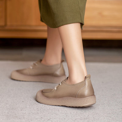 Retro Autumn Leather Round Toe Platform Slip-On Shoes