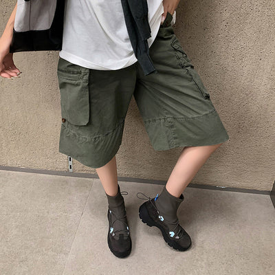 Fashionable Leather Sueded Patchwork Platform Ankle Boots