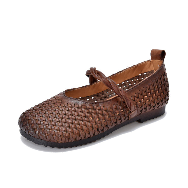 Babakud Women Spring Retro Handwoven Leather Casual Flats