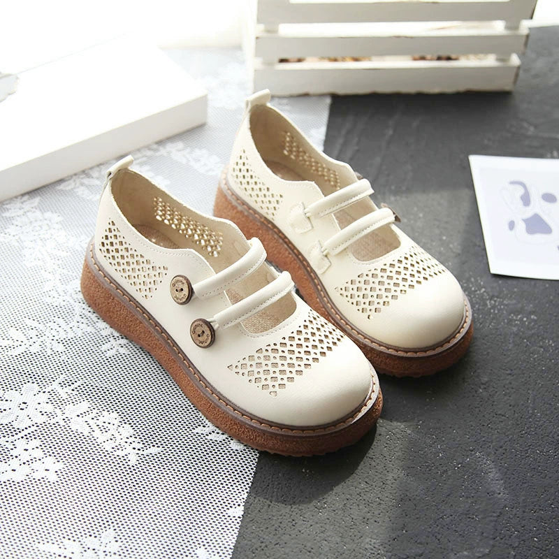 Ladies Retro Round Toe Hollow Wedge Heels Casual Sandals