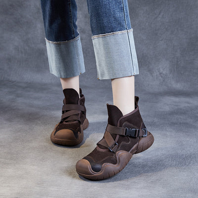 Women Retro Buckle Genuine Leather Ankle Boots