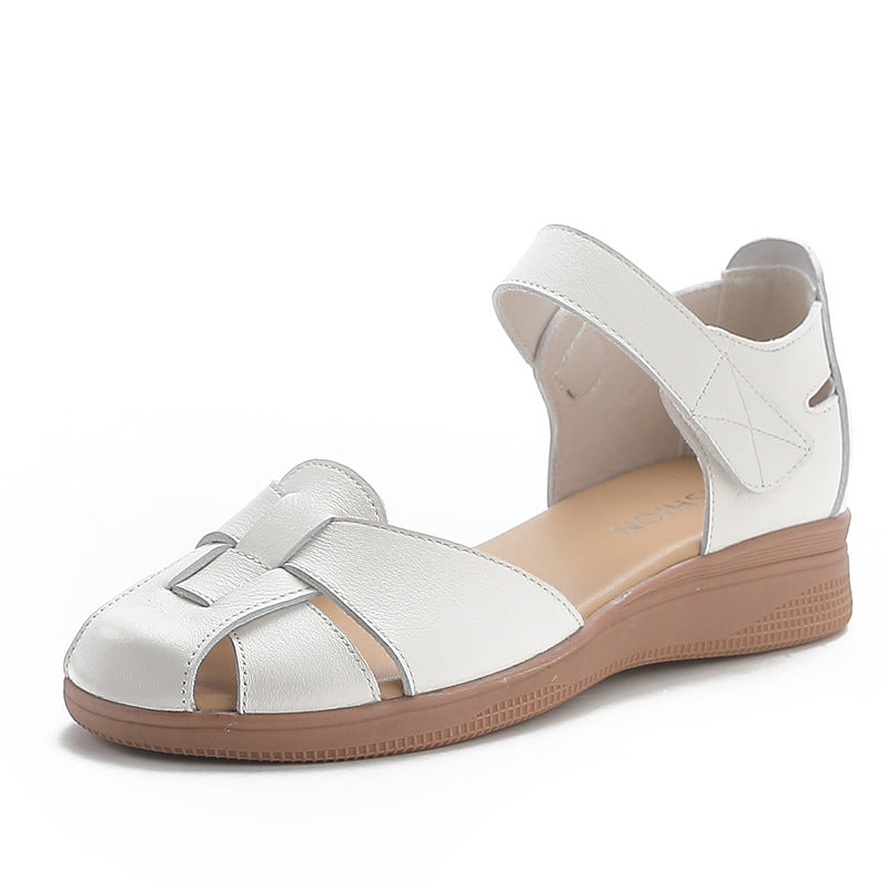 Women Summer Comfortable Genuine Leather Wedge Velcro Sandals