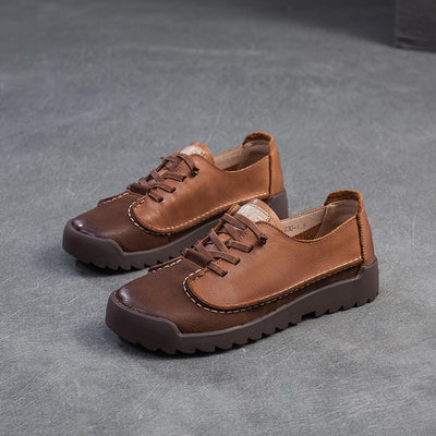 Babakud Women Spring Vintage Leather Lace-Up Flats