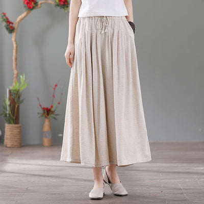 Women Spring Vintage Cotton-Linen Casual Loose Wide-Leg Pants