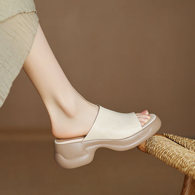 Top Genuine Leather Platform Everyday Open Toe Slippers
