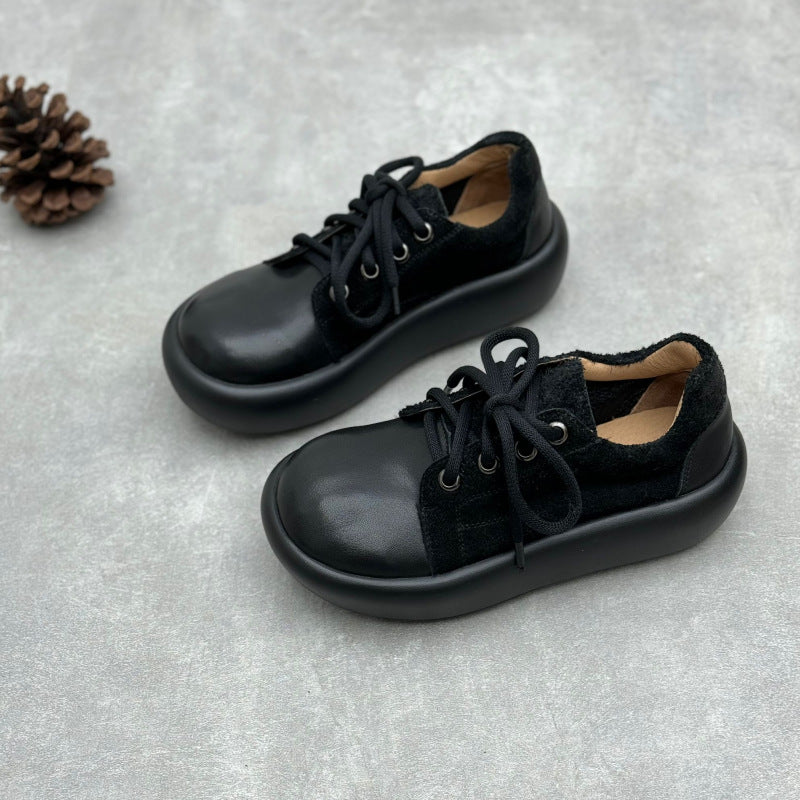 Women Retro Suede Spliced Leather Platform Casual Shoes