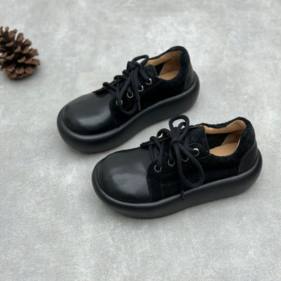 Women Retro Suede Spliced Leather Platform Casual Shoes