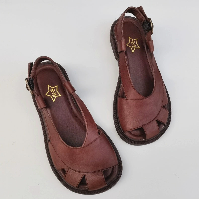 Babakud Women Summer Retro Genuine Leather Soft Sole Sandals