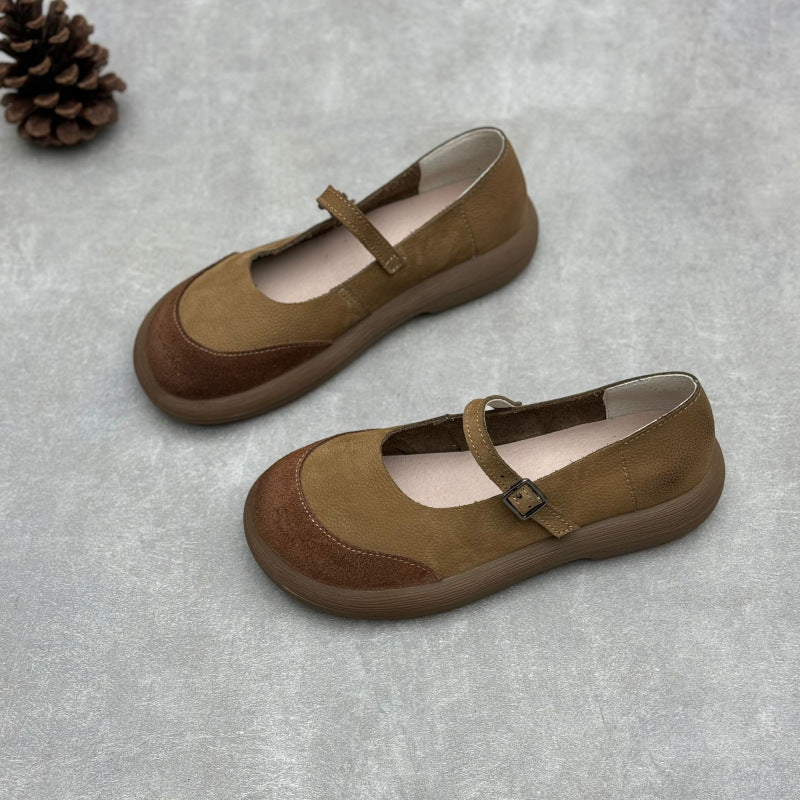Women Retro Contrast Round Toe One-Strap Mary Jane Shoes