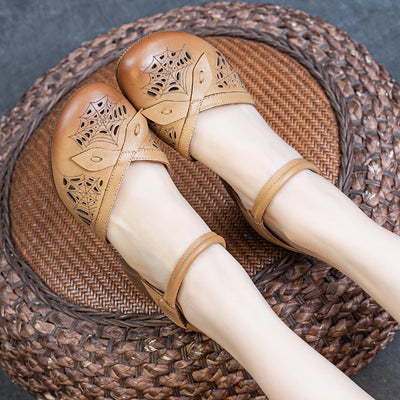 Babakud Summer Leather Comfortable Soft Sole Chunky Heel Sandals