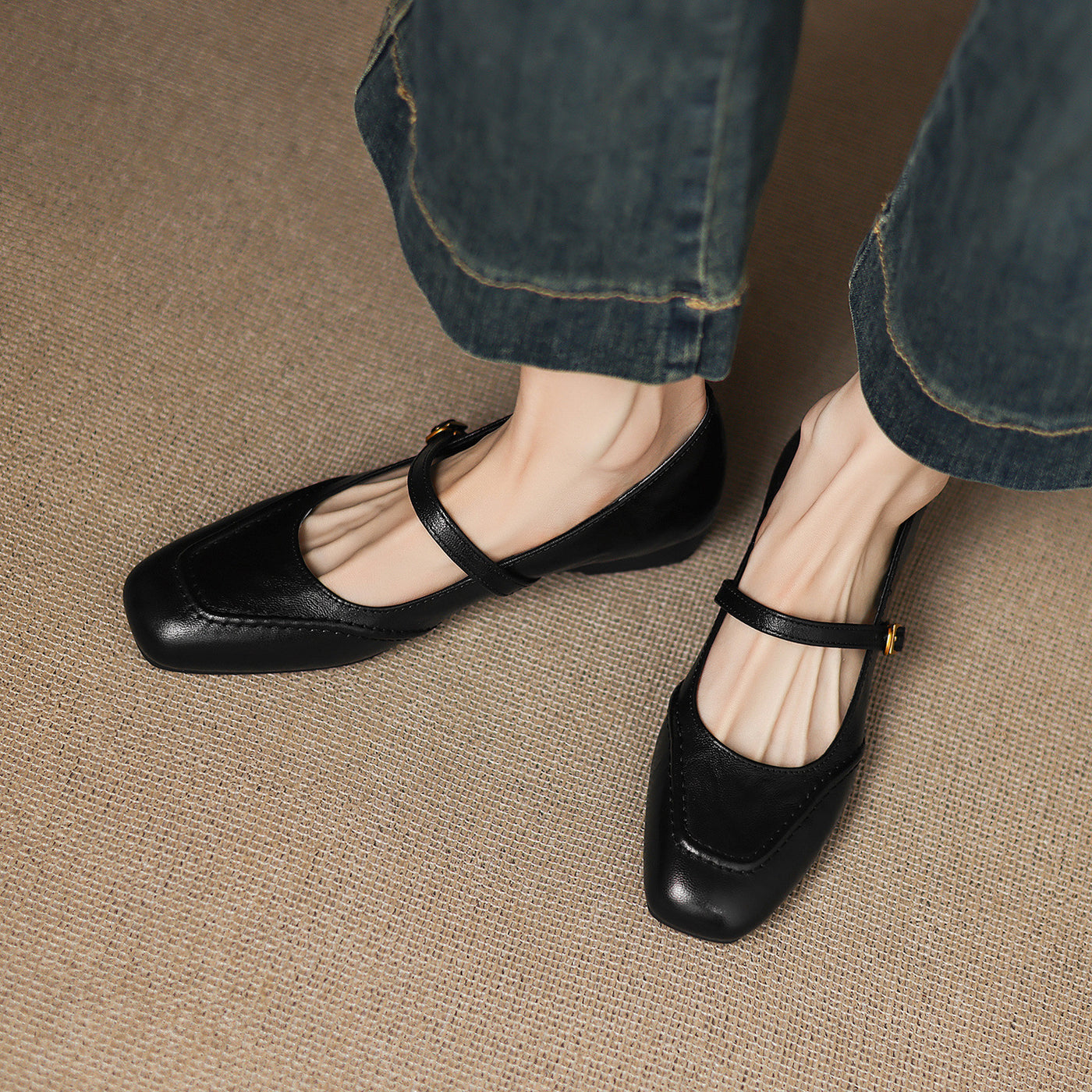 Babakud Vintage Sheepskin Leather Shallow One Straped Shoes