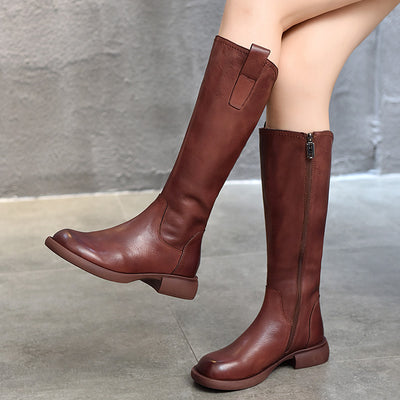 Autumn Genuine Leather Knee-High Side Zipper Boots