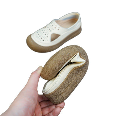Summer Casual Leather No Slip Hollow Platform Slip On Shoes