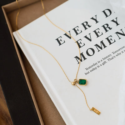 Babakud Women Elegant Green Crystal Gold Necklace