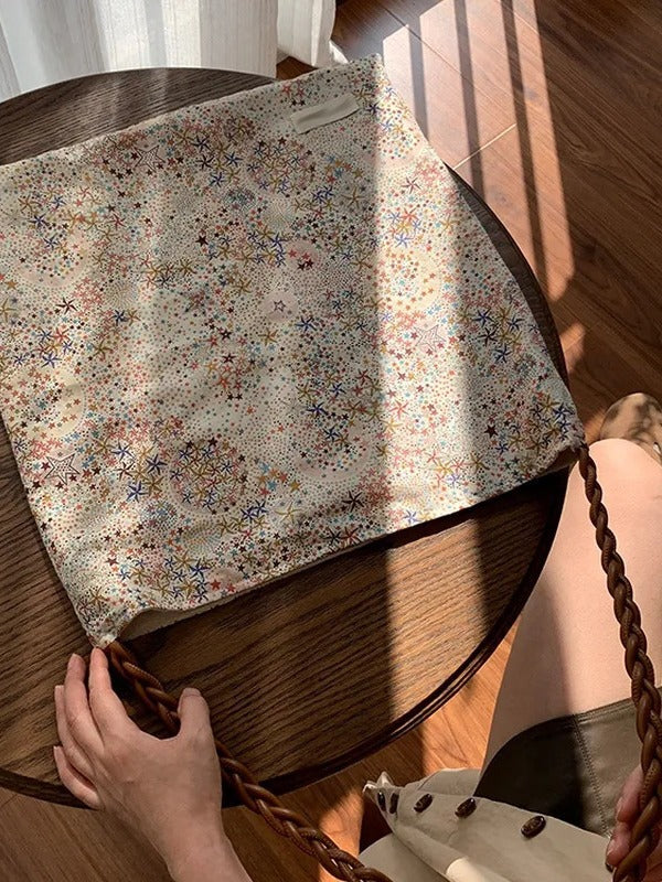 Retro Stars Cotton Casual Versatile Tote Bag