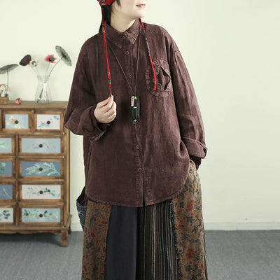 Women Spring Vintage Cotton Linen Casual Loose Blouse
