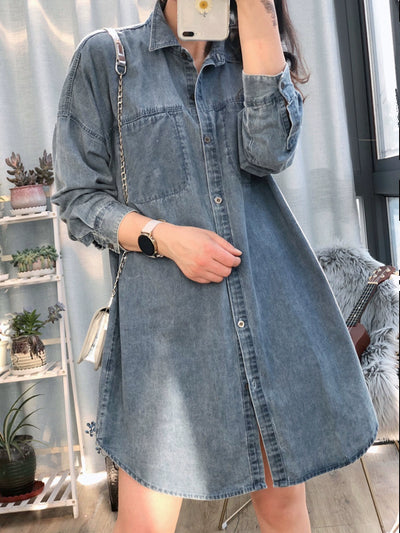 Women Retro Denim Long Sleeves Loose Casual Coat