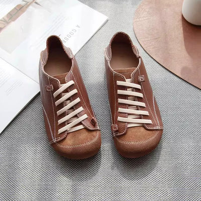 Retro Casual Genuine Leather Patchwork Sueded Slip On Shoes