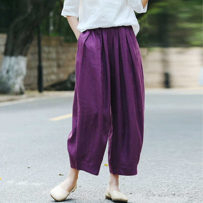 Autumn Retro Linen Casual Loose Versatile Cropped Pants