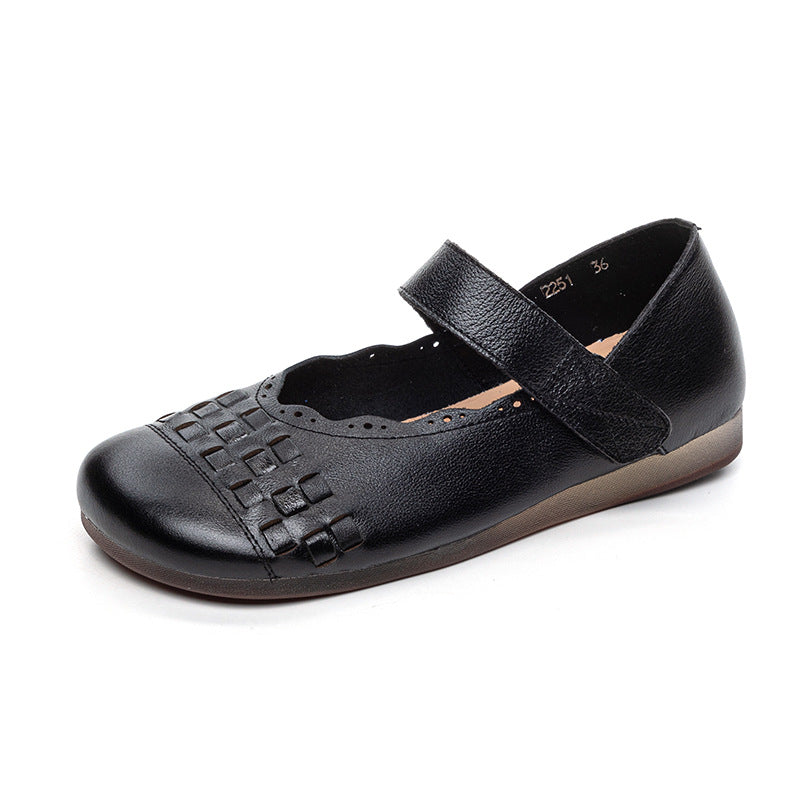 Summer Retro Leather Closed Toe One Straped Velcro Shoes