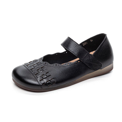 Summer Retro Leather Closed Toe One Straped Velcro Shoes